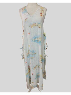 Calypso St Barth 'Vintage-Coast' Linen Blend Maxi Side Tie Swim Cover Up L NWT